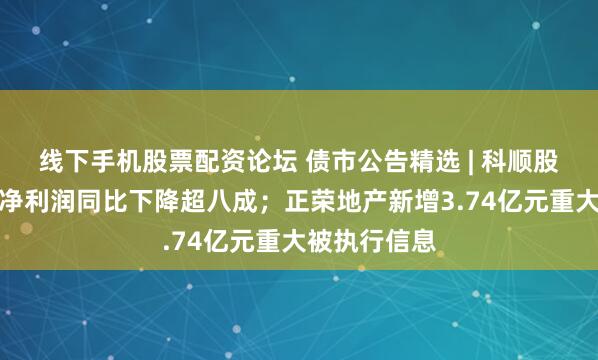 线下手机股票配资论坛 债市公告精选 | 科顺股份前三季度净利润同比下降超八成；正荣地产新增3.74亿元重大被执行信息